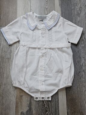 Feltman Bros 9 Months White Blue Vintage Belted Creeper Bubble